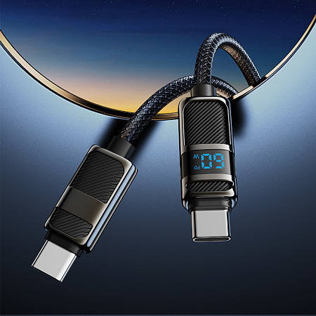 Кабель Type-C на Type-C, HOCO, U137, 60W, 1.2м, с дисплеем, черный
