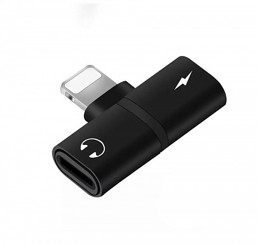 Переходник Lightning to наушники Lightning + зарядка Lightning, без bluetooth, музыка+зарядка+разговор, черный