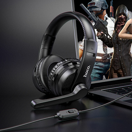 Проводные наушники W103, HOCO, игровые с микрофоном, черные