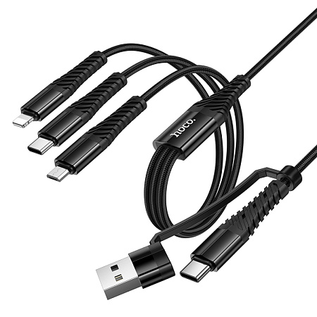 Кабель с USB/Type-C на Lightning+Micro+Type-C, X123, HOCO, черный