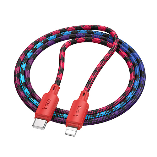 Кабель Lightning to Type-C (PD), HOCO, X116, 1м, разноцветный красный с желтым или синим