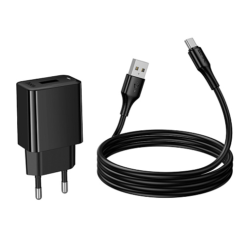 Сетевое зарядное устройство, 1 USB 2.1A (CS91A), HOCO, Type-C, черный
