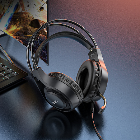 Проводные наушники W106, HOCO, игровые с микрофоном, черные