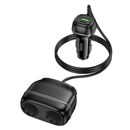Разветвитель прикуривателя на 1 USB QC3.0 18W + 1 PD 30W + 2 прикуривателя на проводе Z59, черный