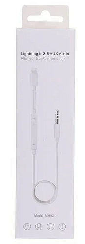 AUX Audio кабель 3,5 мм на Lightning+кнопки регулировки громкости, белый