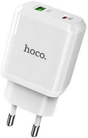 Сетевое зарядное устройство, 1 PD 20W + 1 USB 3.0 QC (N5), HOCO, Type-C to Type-C, белый