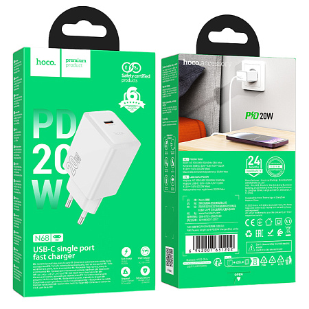 Сетевое зарядное устройство, 1 PD 20W (N68), HOCO, цвет белый