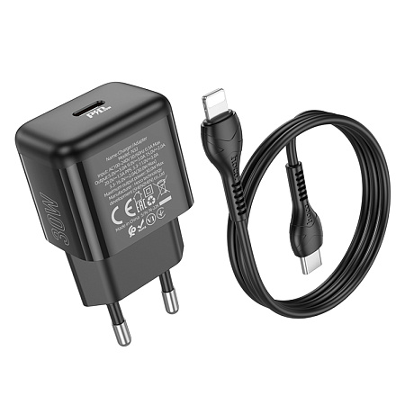 Сетевое зарядное устройство, 1 PD 30W (N32), HOCO, Type-C to Lightning, черный