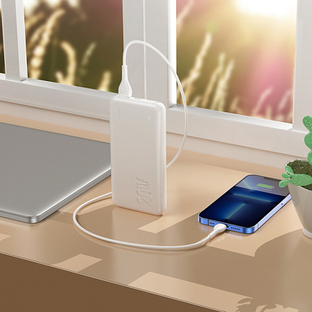 Универсальный Доп. Аккумулятор 10000mAh, J87, HOCO, выход 1 USB (18W), 1 PD (20W), вход Micro/Type-C, белый