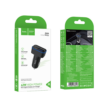 Автомобильное зарядное устройство, 2 USB QC3.0 12W, 1 PD 30W (Z63A), HOCO, черный