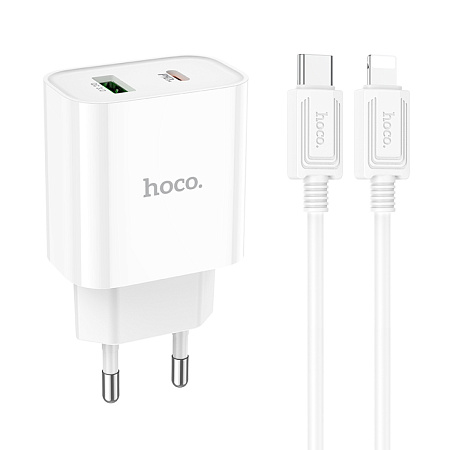 Сетевое зарядное устройство, 1 PD 20W + 1 USB 3.0 QC (C80A Plus), HOCO, Type-C to Lightning, белый