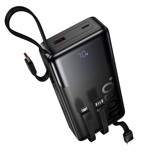 Универсальный Доп. Аккумулятор 20000mAh, J156A, HOCO, выход: 1 USB, 1 PD (20W), кабель: Type-C, Lightning, Micro, черный