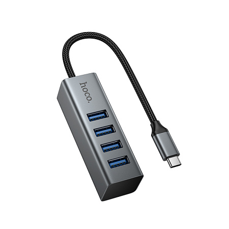 USB Хаб (HB1C) c 1 Type-C на 4 USB 3.0, HOCO, скорость передачи: до 5 Гбит/с, серый