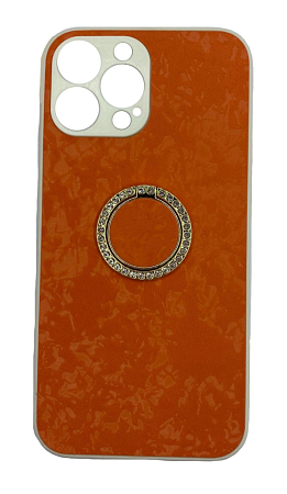 Чехол силиконовый для iPhone 13 Pro Max (6.7), с подставкой кольцом на палец со стразами, X-CASE, оранжевый