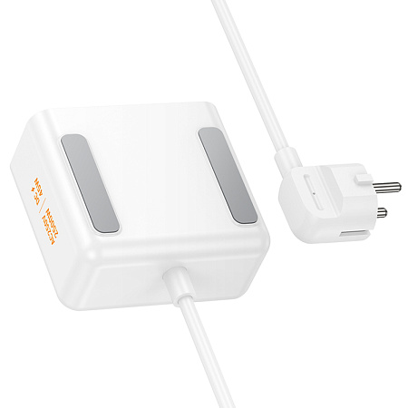 Сетевой фильтр на 2 розетки +1 USB+2 PD, кабель Type-C, 2м, AC28, HOCO, белый