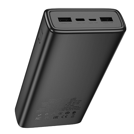 Универсальный Доп. Аккумулятор 30000mAh, J144A, HOCO, выход: 2 USB (5V/2.0A), черный
