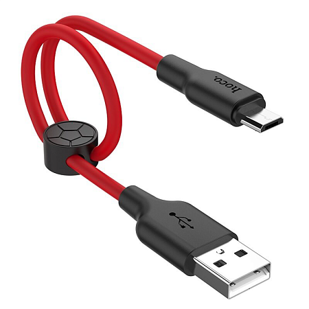 USB Кабель Micro, HOCO, X21 Plus, 0.25м, силиконовый, черно-красный