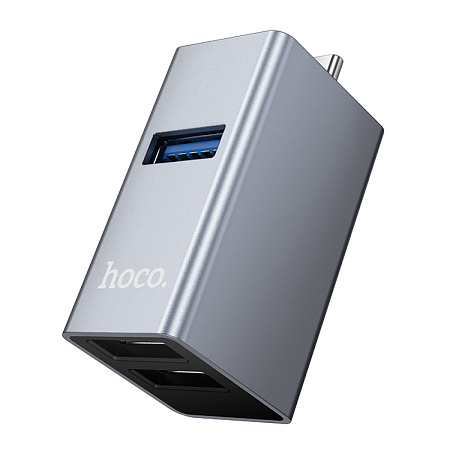 USB Хаб (HB54A) c 1 Type-C на 1 USB 3.0 + 2 USB 2.0, HOCO, без провода, серый