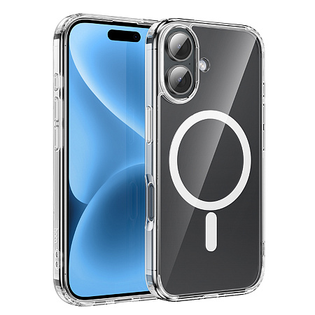 Чехол силиконовый для iPhone 16, Магнитный (MagSafe), HOCO, прозрачный