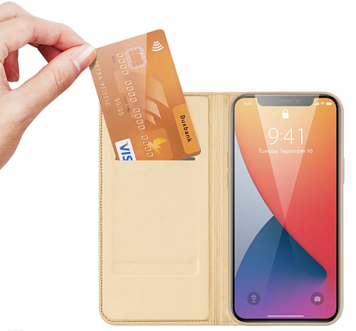Чехол-книжка для iPhone 12/12 Pro (6.1), DU DU, боковой, золотой