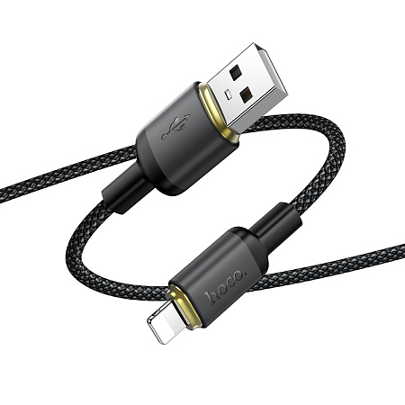 USB дата кабель Lightning, HOCO, X128, 1 метр, ток до 2.4A, цвет черный
