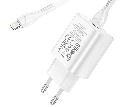 Сетевое зарядное устройство, 1 PD 25W (N22), HOCO, Type-C to Lightning, Безопасный сертификат, белый