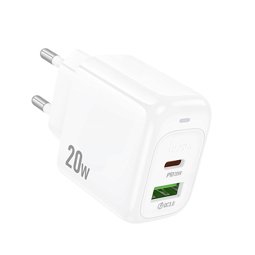 Сетевое зарядное устройство, 1 PD 20W + 1 USB 3.0 QC (CS54A), HOCO, белый