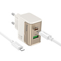 Сетевое зарядное устройство, 1 PD 30W + 1 USB 3.0 QC (CS73A), HOCO, Type-C to Lightning, белый