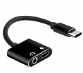 Переходник Type-C на 3,5mm Jack+зарядка Type-C, GL054-1, со шнуром, поддерживает не все samsung, черный