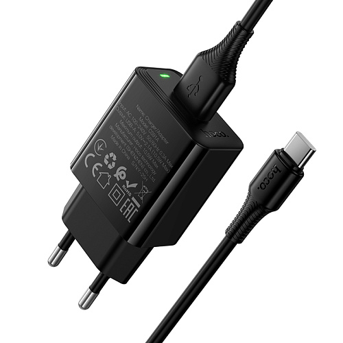 Сетевое зарядное устройство, 1 USB 2.1A (CS91A), HOCO, Type-C, черный