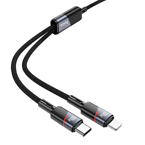 Кабель с 1 Type-C на 1 Type-C и 1 Lightning, U139, HOCO, 100W, черный