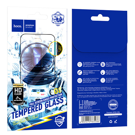 Защитное стекло на iPhone 13 (6.1)/13 Pro/14/16e, G8, HOCO, 3D Full screen fine edge anti-fall tempered glass, черное