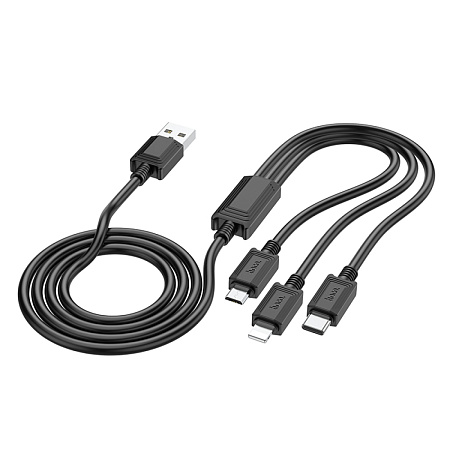 USB дата кабель Lightning+Micro+Type-C, X74, HOCO, черный