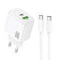 Сетевое зарядное устройство, 1 PD 30W + 1 USB 3.0 QC (CS55A), HOCO, Type-C to Type-C, белый
