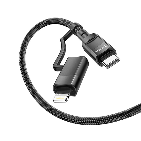 USB дата кабель 2 в 1, Lightning to Type-C или Type-C to Type-C, U106, HOCO, черный