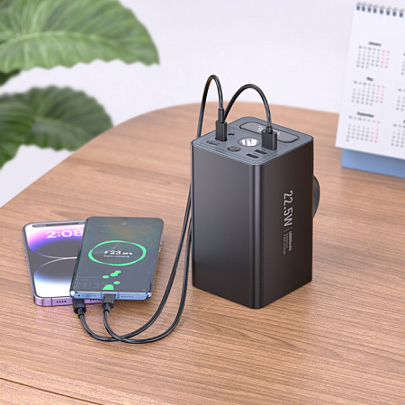 Универсальный Доп. Аккумулятор 60000mAh, J138, HOCO, 1 USB-A (22.5W)+2 USB-A+1 PD (20W)+DC12V, вход  Type-C, черный