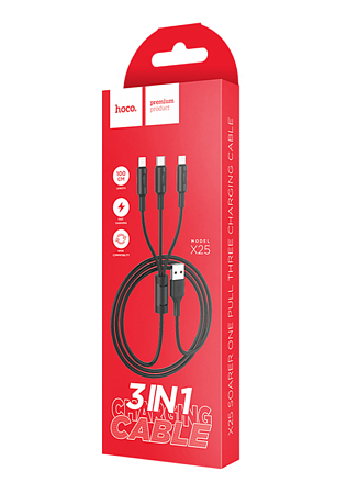 USB дата кабель Lightning+Micro+Type-C, X25, HOCO, черный