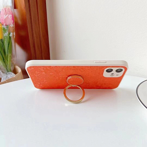 Чехол силиконовый для iPhone 13 mini (5.4), с подставкой кольцом на палец со стразами, X-CASE, оранжевый