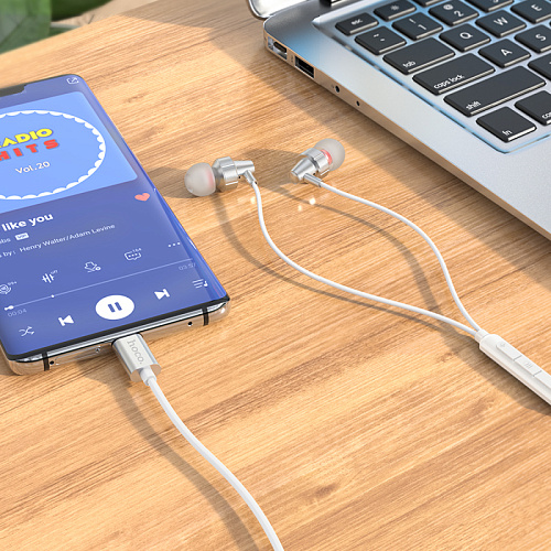 Проводные наушники M90, Type-C, Delight wire-controlled earphones with microphone, HOCO, вакуумные, белые