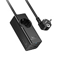 Сетевой фильтр на 1 розетка+1 USB+3 PD (67W), 2м, NS9, HOCO, черный