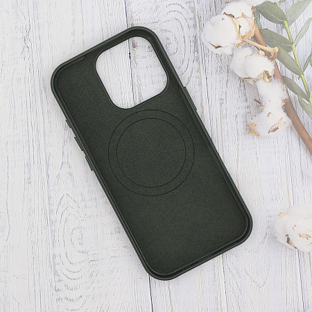 Чехол-накладка для iPhone 16 Pro Max, экокожа, магнитный (MagSafe), без лого, X-CASE, темно-зеленый