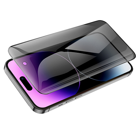 Защитное стекло для iPhone 15 Pro Max, G15, HOCO, Guardian shield series full-screen anti-spy tempered glass, черное