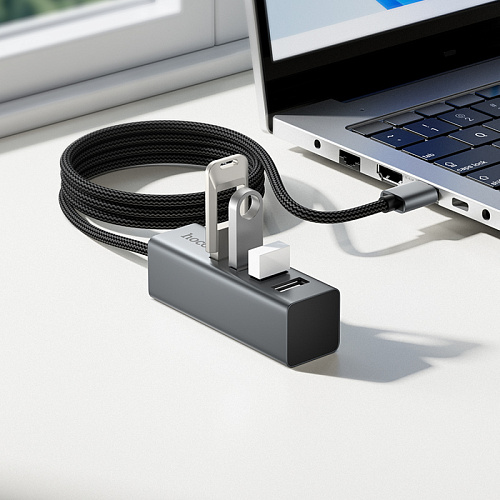 USB Хаб (HB1A) c 1 USB на 4 USB, HOCO, скорость передачи: до 480 Мбит/с, серый