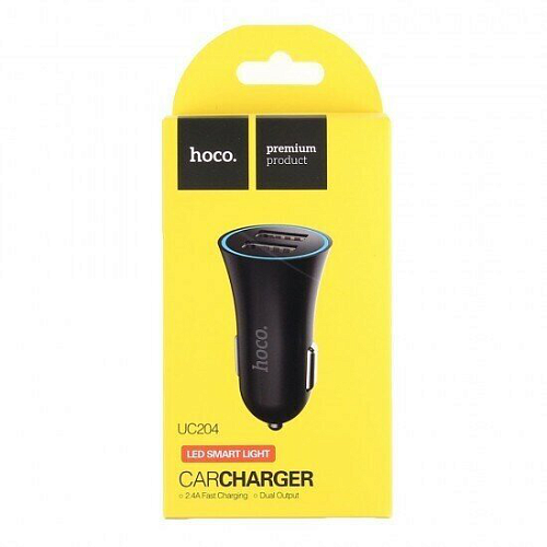 Автомобильное зарядное устройство, 2 USB 2.4A (UC204), HOCO, черный