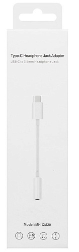 Переходник Type-C на 3,5mm Jack, MH-CM20, со шнуром, музыка+разговор+регулировка громкости, совместим с Ipad Pro, белый
