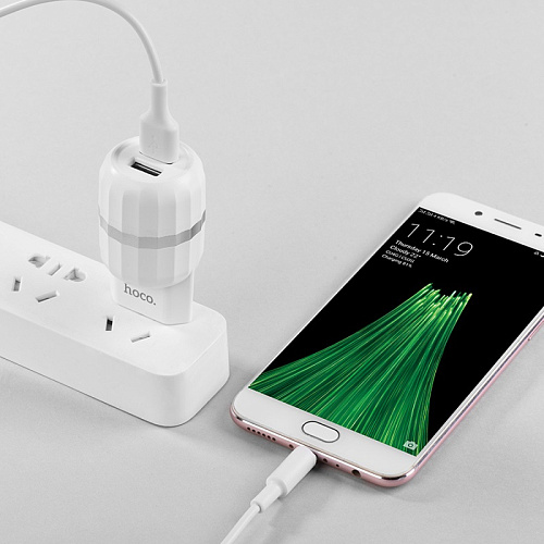 Сетевое зарядное устройство, 2 USB 2.4A (C41A), HOCO, Micro, белый