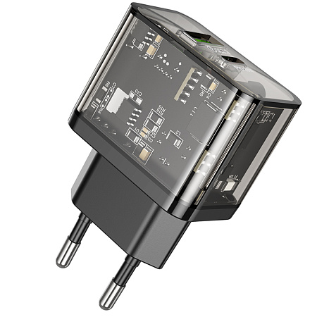 Сетевое зарядное устройство, 1 PD 20W + 1 USB 3.0 QC (N34), HOCO, прозрачный черный