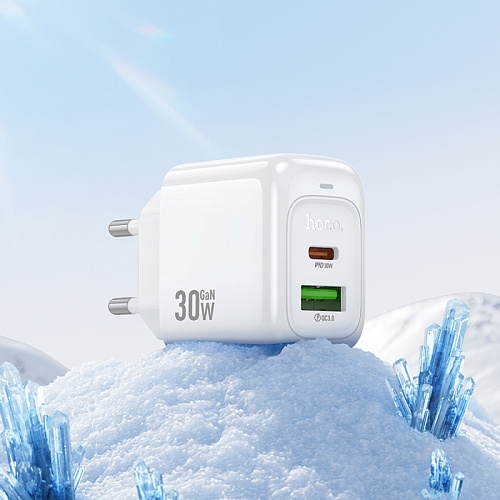 Сетевое зарядное устройство, 1 PD 30W + 1 USB 3.0 QC (CS55A), HOCO, белый
