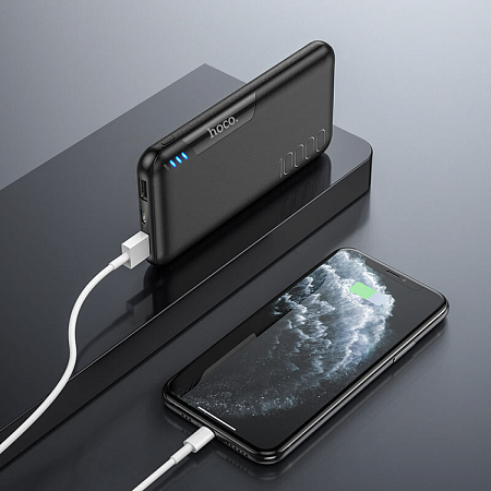 Универсальный Доп. Аккумулятор 10000mAh, J82, HOCO, выход: 2 USB (5V/2A), черный