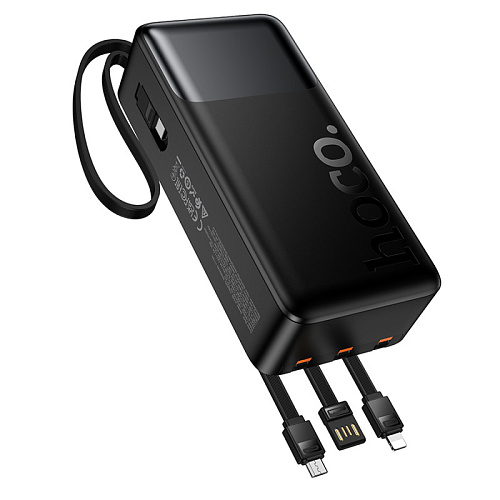 Универсальный Доп. Аккумулятор 30000mAh, J156B, HOCO, выход: 1 USB, 1 PD (20W), кабель: Type-C, Lightning, Micro, черный